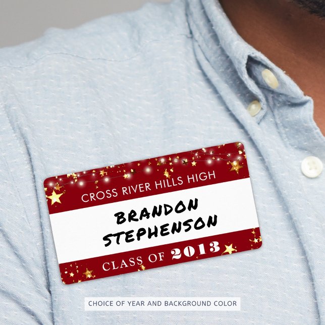 Class Reunion Red Gold Stars Name Tag (Creator Uploaded)