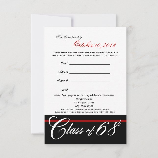 Class Reunion Response Card (Front)