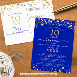 Class Reunion Royal Blue Gold Star Lights Any Year Postcard<br><div class="desc">Modern and elegant class reunion postcard invitation for any year reunion (shown for a 10 Year) featuring gold stars and lights, elegant handwritten script typography and a custom colour background (shown in royal blue) that you can change to your school colour or party theme colour. All text is editable to...</div>