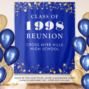 Class Reunion Royal Blue Gold Stars Backdrop Tapestry