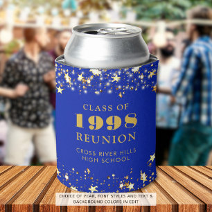 Class Reunion Royal Blue Gold Stars Personalised Can Cooler