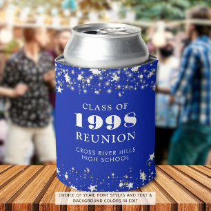 Class Reunion Royal Blue Silver Stars Personalised Can Cooler