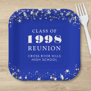 Class Reunion Royal Blue Silver Stars Personalised Paper Plate