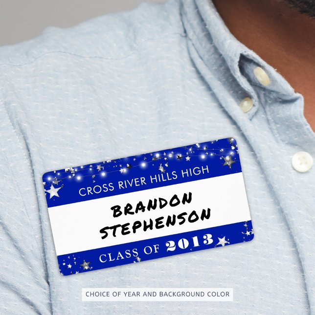 Class Reunion Royal Blue Stars Name Tag (Creator Uploaded)