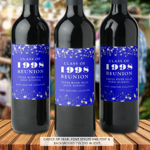 Class Reunion Royal Blue Stars Personalised Wine Label
