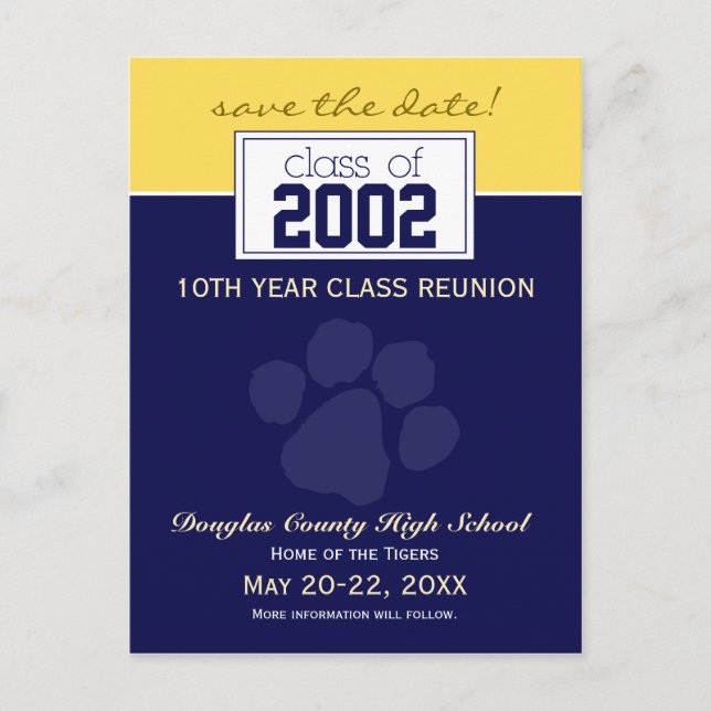 Class Reunion Save-the-Date Announcement (blue) Postcard (Front)