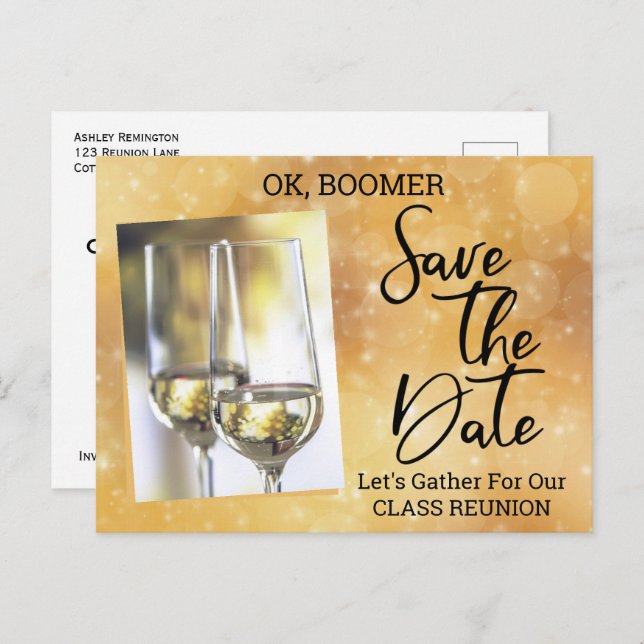 Class Reunion Save The Date Baby Boomer Champagne Announcement Postcard (Front/Back)