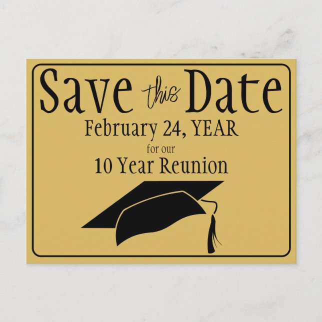 Class Reunion Save The Date Black Gold QR Code Postcard (Front)