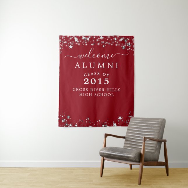 Class Reunion Welcome Alumni Red Silver Stars Tapestry (In Situ)