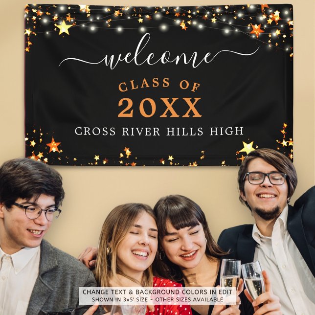 Class Reunion Welcome Black Orange Stars Lights Banner (Creator Uploaded)