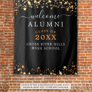Class Reunion Welcome Black Orange Stars Lights Tapestry