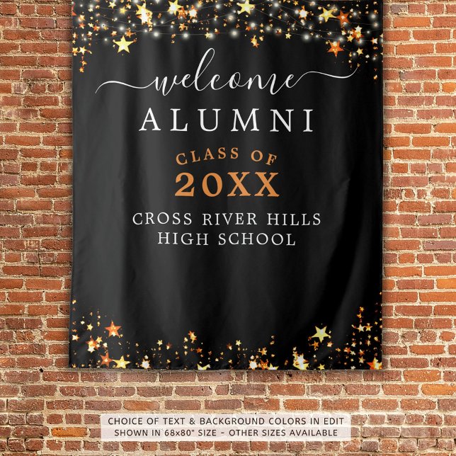 Class Reunion Welcome Black Orange Stars Lights Tapestry (Creator Uploaded)