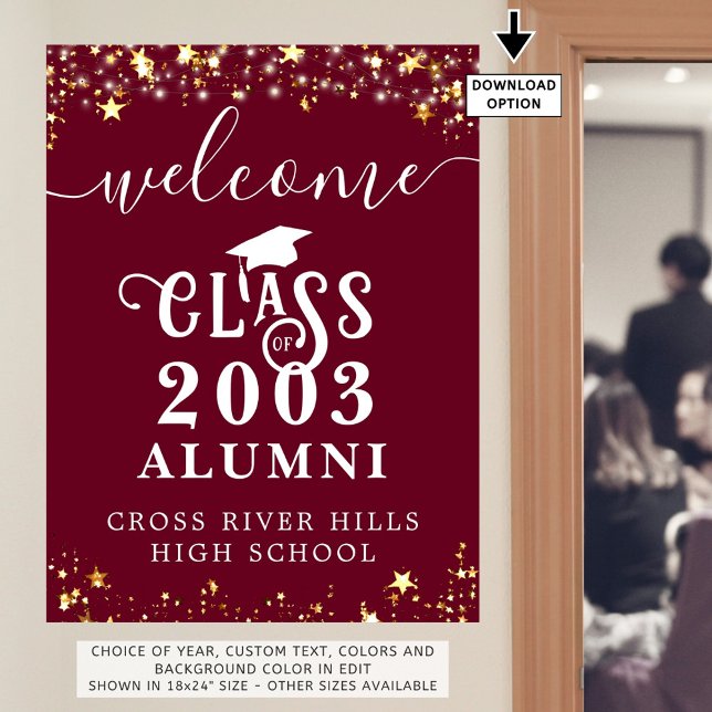 Class Reunion Welcome Maroon Gold Stars Custom Poster (Creator Uploaded)