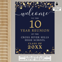 Class Reunion Welcome Navy Blue Gold Stars Script