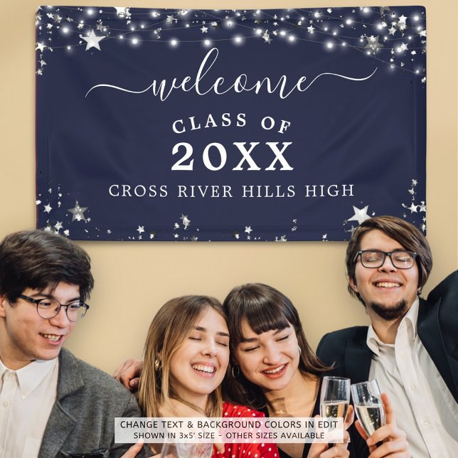 Class Reunion Welcome Navy Blue Stars Lights Banner (Creator Uploaded)