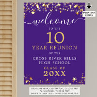 Class Reunion Welcome Purple Gold Stars Script