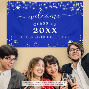 Class Reunion Welcome Royal Blue Stars Lights Banner