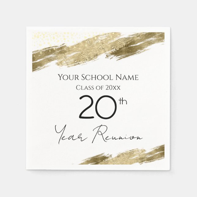Class Reunion White and Gold Napkins (Front)
