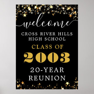 Class Reunion Year Welcome Black Gold Stars Poster