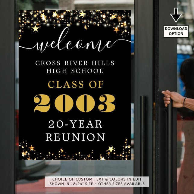 Class Reunion Year Welcome Black Gold Stars Poster (Creator Uploaded)