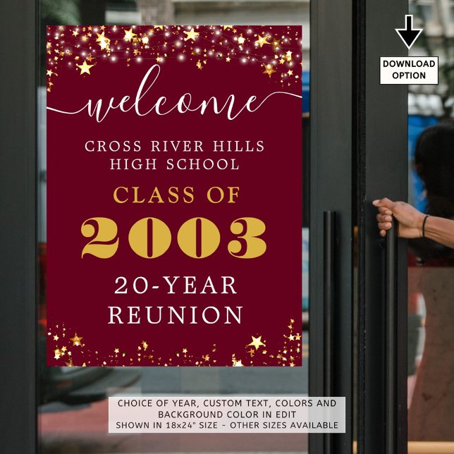 Class Reunion Year Welcome Maroon Gold Stars Poster (Creator Uploaded)