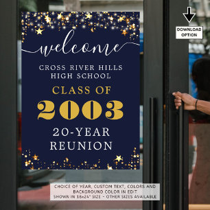 Class Reunion Year Welcome Navy Blue Gold Stars Poster