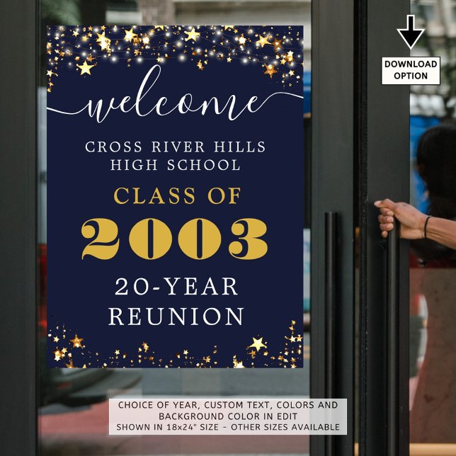 Class Reunion Year Welcome Navy Blue Gold Stars Poster (Creator Uploaded)