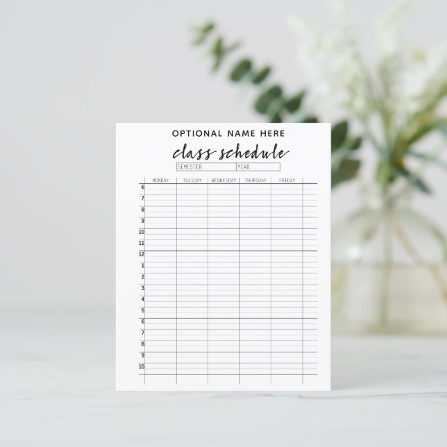 Class Schedule for Semester - black and white (Standing Front)