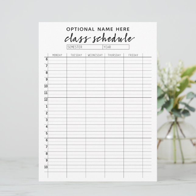 Class Schedule for Semester reminder card (Standing Front)