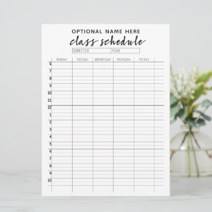 Class Schedule for Semester reminder card