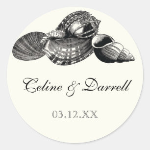 Class Shells Black n Cream Wedding Sticker or Seal