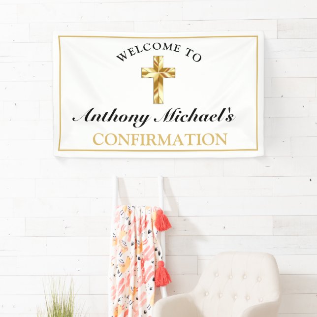 Class White Gold Cross Boys Confirmation Welcome Banner (Insitu)