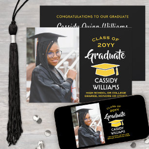 Class Year Black and Gold Graduation Photo Party Invitation