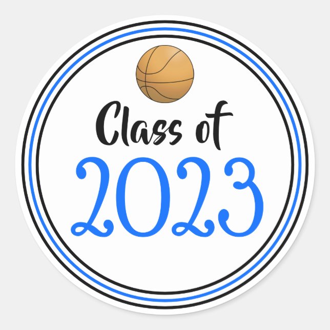 Class Year Blue & Black Graduation Classic Round Sticker (Front)