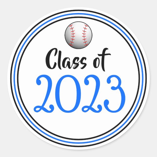 Class Year Blue & Black Graduation Classic Round Sticker (Front)