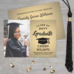 Class Year Gold Ombre and Black Graduation Photo Invitation