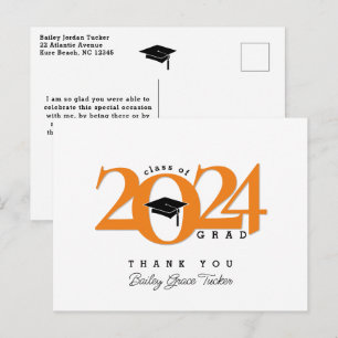 Class Year Grad Tassel Orange Graduation Thank You Postcard