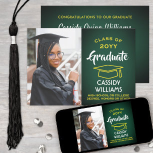 Class Year Green and Gold Modern Graduation Photo Invitation