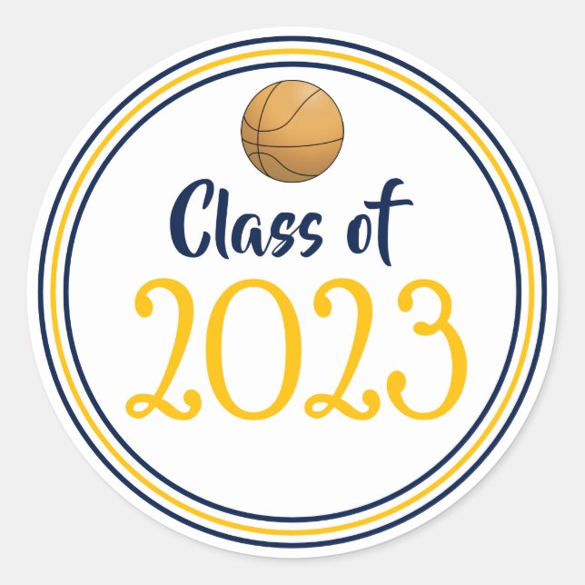 Class Year Navy & Gold Graduation Classic Round Sticker (Front)