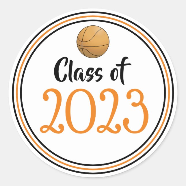 Class Year Orange & Black Graduation Classic Round Sticker (Front)