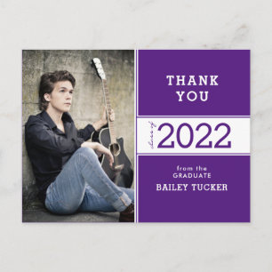 Class Year Purple White Photo Graduation Thank You Postcard