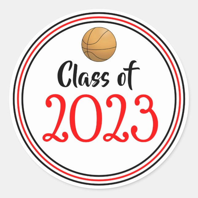 Class Year Red & Black Graduation Classic Round Sticker (Front)
