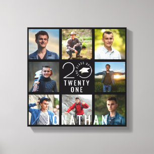 Class Year School 8 Photo Collage Graduation Black Canvas Print