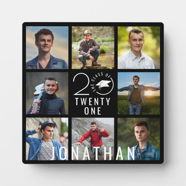 Class Year School 8 Photo Collage Graduation Black Plaque (Front)