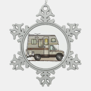 ClassC Camper RV Magnets Snowflake Pewter Christmas Ornament