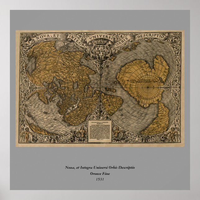 Classic 1531 Antique World Map by Oronce Fine Poster (Front)