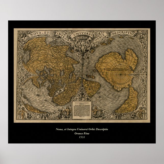 Classic 1531 Antique World Map by Oronce Fine Poster (Front)