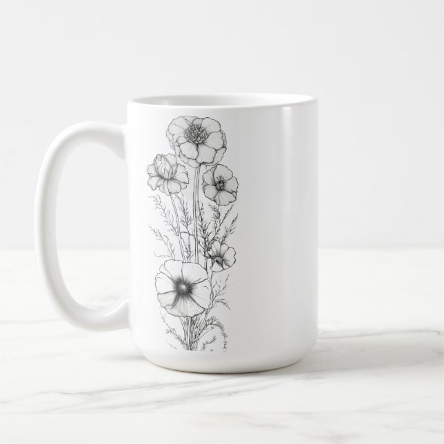 Classic 15 oz Floral Outline Mug   (Left)
