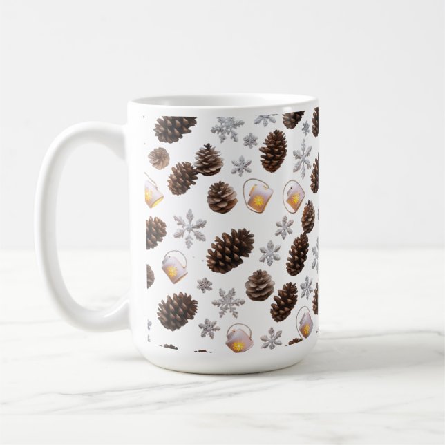 Classic 15 oz Mug | Pinecone Snowflake Lantern Hol (Left)