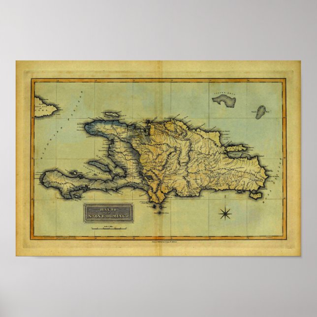 Classic 1823 Antiquarian Map of Hispaniola & Haiti Poster (Front)